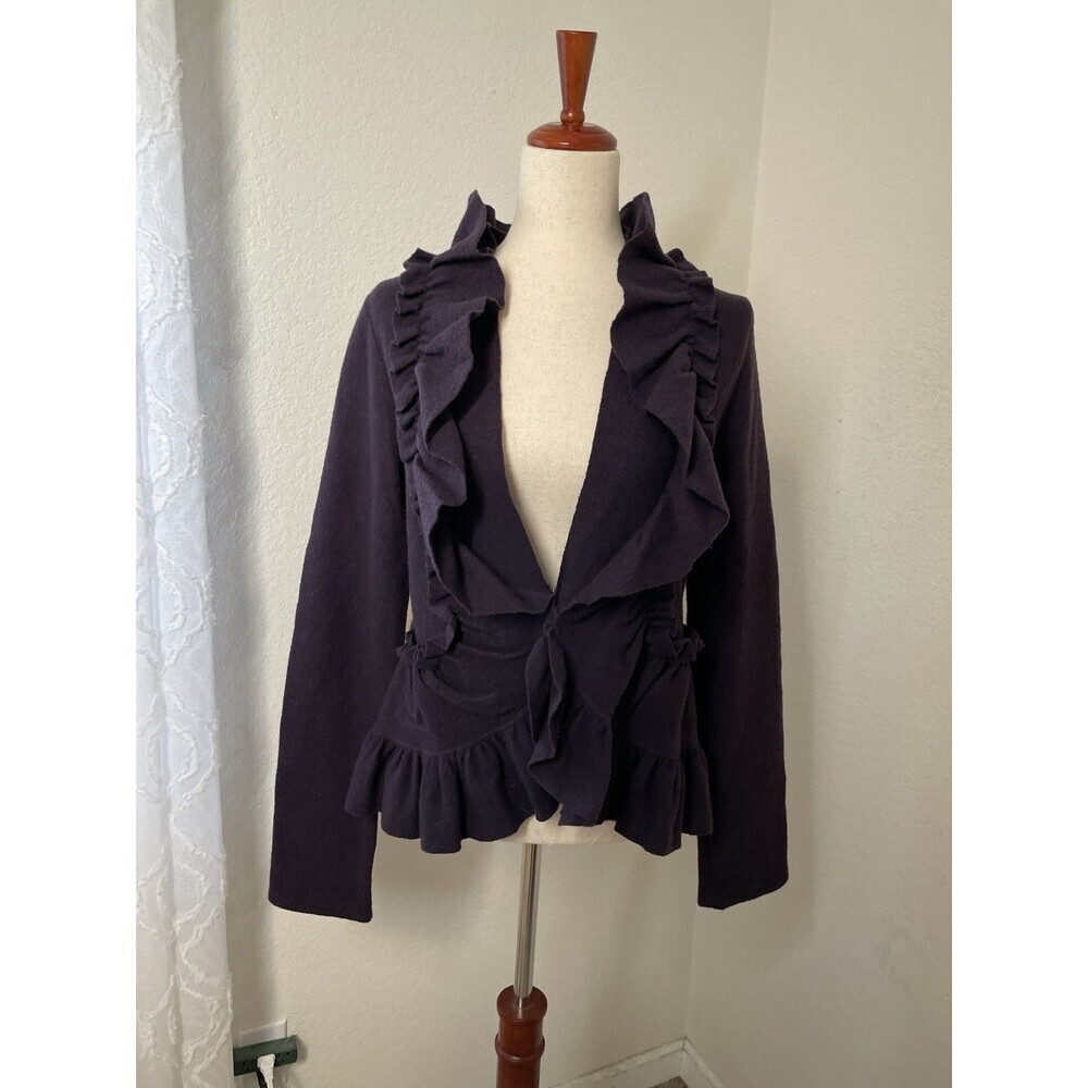 Anthropologie Charlie & Robin Cardigan Womens M Purple Ruffle Wool Sweater NWT